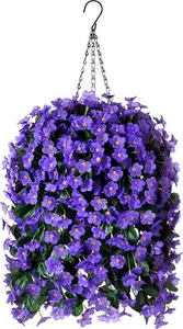Purple Orchid Artificial Silk Fake Outdoor Decoration Hanging Flowers Basket - Picture 1 of 7