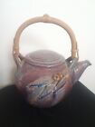 Handmade Pottery Teapot Gum Leaves Gum Nuts Bamboo Handle Pink Tones