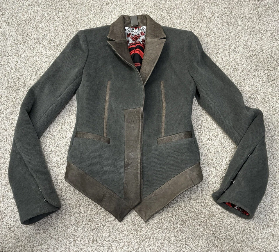 Thomas Wylde Lana Imitación Vegano Cuero Chaqueta Blazer Abrigo XS X Pequeño Gris Marrón Foto 1 de 4