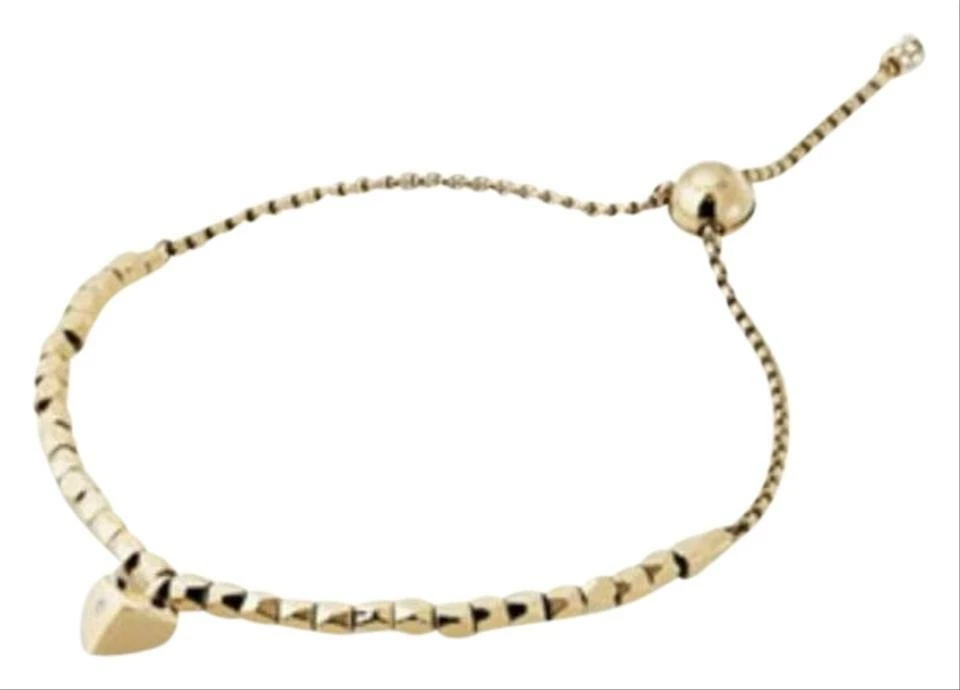 NEW MICHAEL KORS GOLD CHAIN,BEADS,PAVE HEART CHARM SLIDER BRACELET MKJ6593 - Image 1 of 1