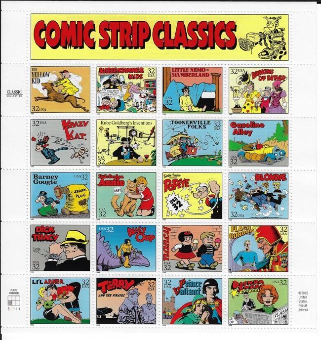 US SCOTT 3000 COMIC STRIP CLASSICS SHEET (PANE) OF 20 STAMPS 32 CENTS FACE MNH - Image 1 of 1