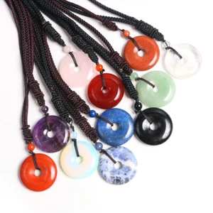 Natural 7 Chakra Crystal Quartz Donut Stone Lucky Coin Pendant Amulet Necklace - Picture 1 of 25
