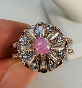 NWT Ring Bomb Party Sz5 RBP3958 Carousel Of Sparkle, Pink Fire Opal Rose Gold Pl - Picture 1 of 10