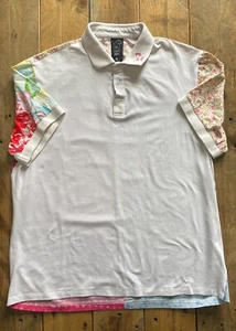 Mutts Nuts Polo Shirt - Flowers White Pink Blue - XL - Picture 1 of 11