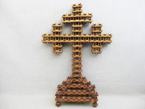 Vintage Stehkreuz Tramp Kunst Dornenkrone religiöse Volkskunst Heimaltar - Bild 1 von 8