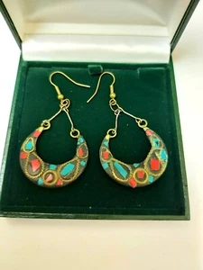 Mexican Beautiful Decorative Earrings With A Brass Backing. - Picture 1 of 2