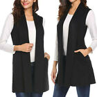 Women Casual Sleeveless Long Duster Coat Jacket Cardigan Suit Vest Waistcoat Top
