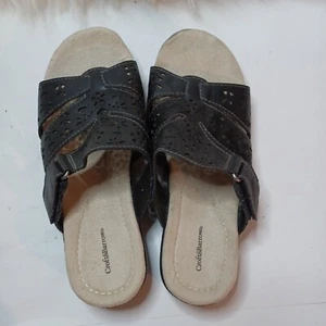 Sandalias de cojín para mujer Croft & Barrow Paula negras de patrón perforado talla 7 M - Imagen 1 de 12