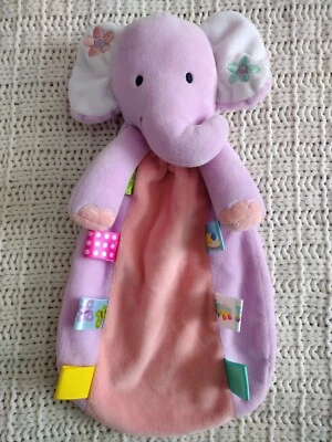 Manta de seguridad rosa TAGGIES elefante sonajero Lovey etiquetas multicolores orejas florales Foto 1 de 4