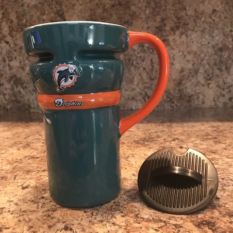 Miami Dolphins NFL Football Coffee Mug Cup With Lid Vintage Logo Cover