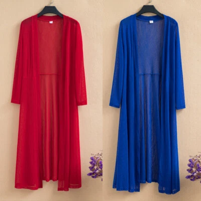Lady Long Cardigan Mesh Kimono Sheer Top Open Front Shawl Jacket Thin Beachwear - Image 1 of 4