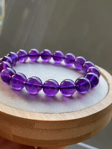 11.3mm Genuine Natural Purple Amethyst Crystal Round Beads Bracelet AAA - Picture 1 of 9