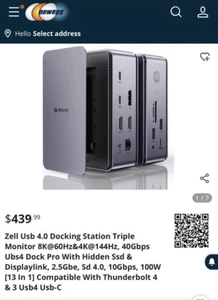 USB 4.0 Docking Station Dual Monitor 4K & 8K Single - 40Gbps 13 in 1 USB4 Dock - Picture 1 of 12