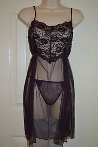 SET 2 PEZZI ABITO LINGERIE SEXY E PERIZOMA VIOLA SCURO PIZZO TRASPARENTE TAGLIA UNICA NUOVO SENZA ETICHETTE - Foto 1 di 8