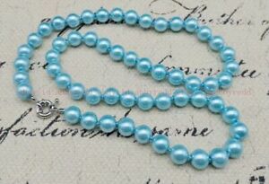 Stylish and Beautiful 8mm Blue South Sea Shell Pearl Necklace 18"