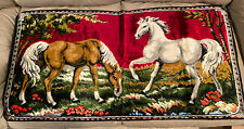 Vintage Horses Red Velvet Tapestry Rug Wall Hanging  39” X 19.5”