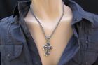 New Men Fashion Silver Pewter Chain Necklace Cross Pendant Religious Style Charm