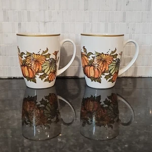 POTTERY BARN Heritage tazze zucca tazze Ringraziamento raccolta autunnale set di 2 - Foto 1 di 9