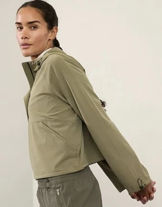 Neu mit Etikett Athleta Boundless kurze Popover-Hoodie-Jacke olivfarben kleine Kapuze - Bild 1 von 7