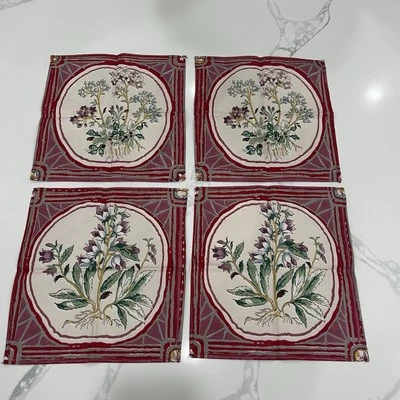 4 Indian Block Print Batik floral napkins 11 in. Square Vintage Red Pink Purple. - Image 1 of 4
