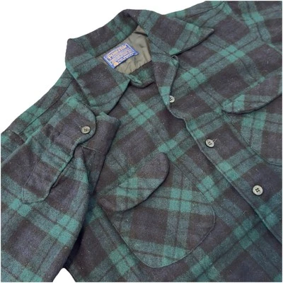 PENDLETON Board Shirt Men's XL Green Plaid Loop Collar 100% Wool - Image 1 of 4