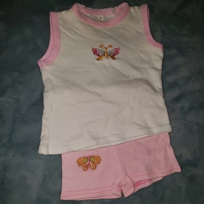 Conjunto Top Pantalones Cortos Vintage Bebé Niño Niñas Pequeño 2 Piezas Mariposa Blanco Rosa  Foto 1 de 4