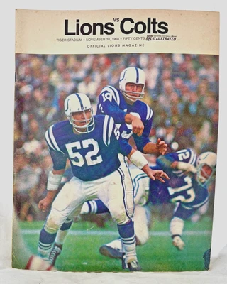 1968 Baltimore Colts at Detroit Lions Official NFL Football Program 11-10-68 - Image 1 of 2