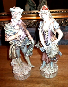 12" große komplizierte Kolonial Mann & Frau getönte Skulpturen, kostenloser Versand - Bild 1 von 2