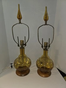 Vintage mundgeblasene Blenko Glas Bernstein Lampen MCM. - Bild 1 von 14