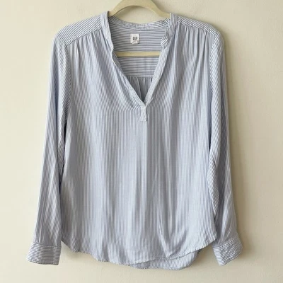 GAP женщин синий в полоску верхний поповер длинным рукавом блузка размер M - Изображение 1 из 4