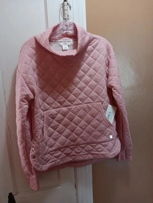 Jones New York Sport Sudadera Acolchada Rosa Blanco Chevron Embudo Cuello Lado a Presión Foto 1 de 4