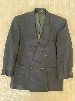 Blazer GIANNI VERSACE Hecho en Italia Vintage Doble Pecho Azul Marino Lino Talla 42 R Foto 1 de 4