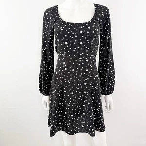 Valfre Black Star Print Dress Size S Long Sleeve Round Neck Witch Whimsigoth NEW - Picture 1 of 10