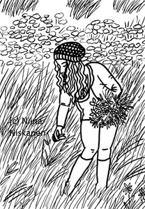 Girl Picking Flowers Original Drawing By Fairychamber Nature Art Ink Drawing - Picture 1 of 7