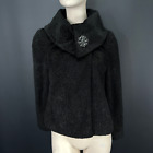 George Jacket 8 Womens Black Knit Wide Turn Up Collar Brooch Elegant Wrap Winter