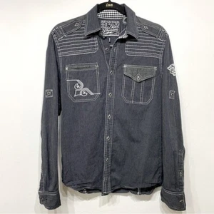 Affliction schwarz Premium Knopfleiste Hemd Herren Slim Small bestickt Langarm - Bild 1 von 11