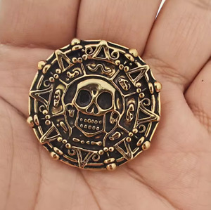 Pirates of The Caribbean Aztec Medallion Coin Skull Cosplay Pendant Brass Coin