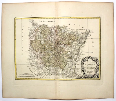 1771 Bonne Map – Lorraine & Alsace France-Copperplate Engraving – Atlas Moderne - Image 1 of 3