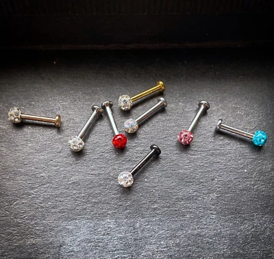 1pc Epoxy Coated Crystal Paved Ball Labret Cartilage Barbell Internally Threaded - Image 1 of 4