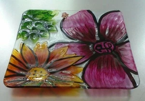 Floral Suncatcher Glass Tray Plate 11"x11" - Picture 1 of 3