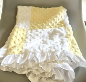 Yellow and White Dot Squares Satin Baby Toddler Blanket Patchwork Lovey (B) - Picture 1 of 2