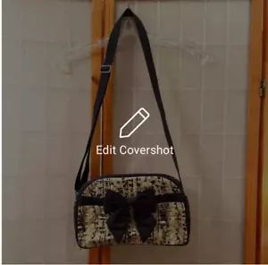 NARAYA quilted cotton Crossbody w/ bow beige Adjustable Strap   - Picture 1 of 7