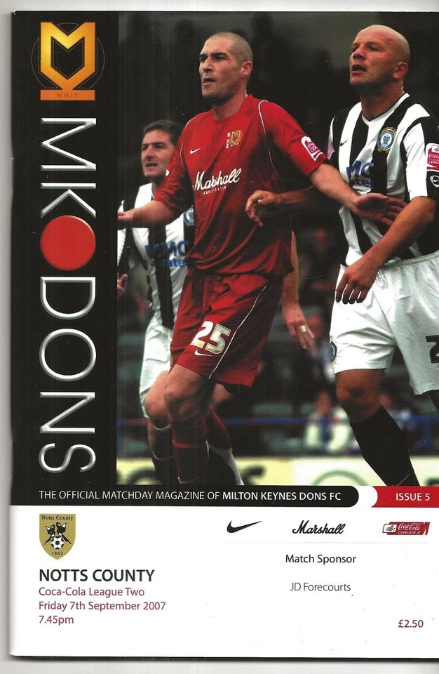 Football Programme>MK DONS v NOTTS COUNTY Sept 2007 - Image 1 of 1