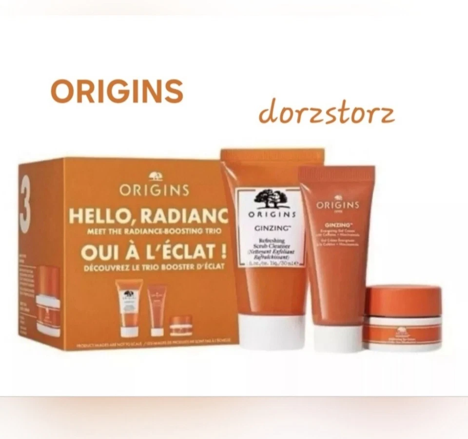 3 pcs ORIGINS HELLO Radiance Boosting Trio Set Ginzing Scrub Eye Cream