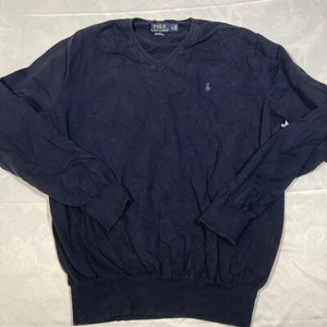 Polo Ralph Lauren Herren Pima Baumwolle Pullover schwarz V-Ausschnitt Langarm Logo groß - Bild 1 von 6