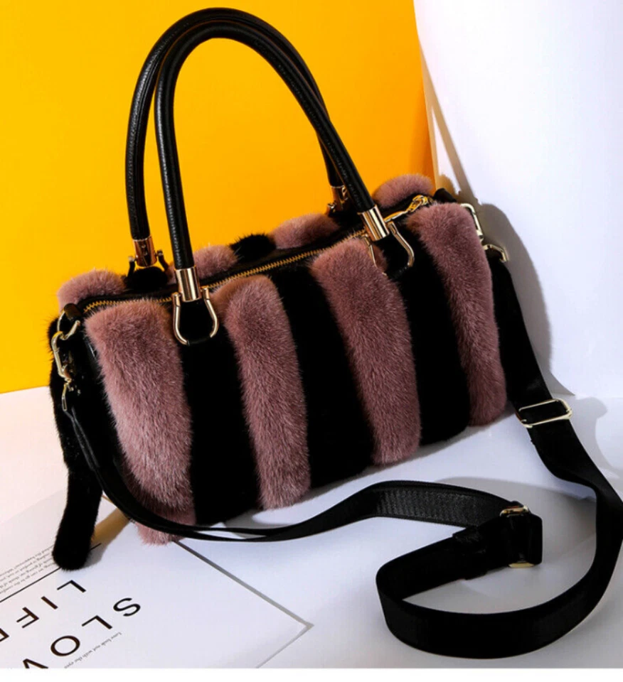 Hermoso Bolso de Piel de Visón Real Damas Moda Piel Bolsos Diagonales Bolso de Hombro Foto 1 de 4