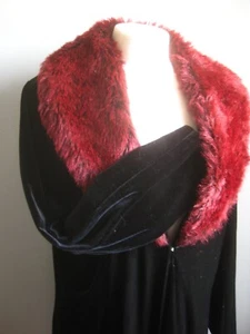 BLACK VELVET DUSTER COAT long faux fur collar 18 velour maxi evil queen costume - Picture 1 of 22