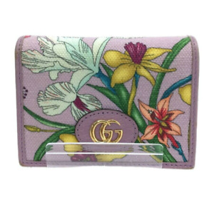 Gucci 577347 Bifold Wallet Floral GG Marmont Purple Used From Japan
