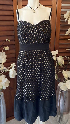 Vestido de cóctel Phoebe Couture negro hilo dorado lunares malla capas talla S/M Foto 1 de 4