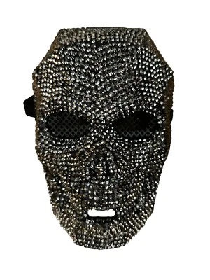 Rhinestone Skull Face Halloween Masquerade Mask Black Silver Costume - Image 1 of 4